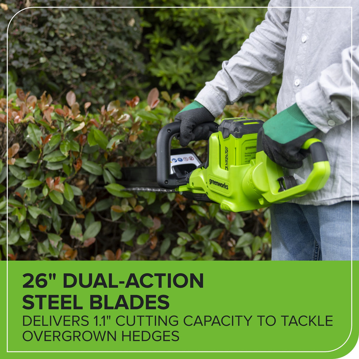 40V 26" Cordless Battery Hedge Trimmer: 2.0 Ah Battery and Charger