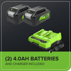48V (24V x 2) 14" Cordless Battery Brushless Push Lawn Mower: (2) 4.0 Ah Battery and 2A Dual-port Charger, LM1412