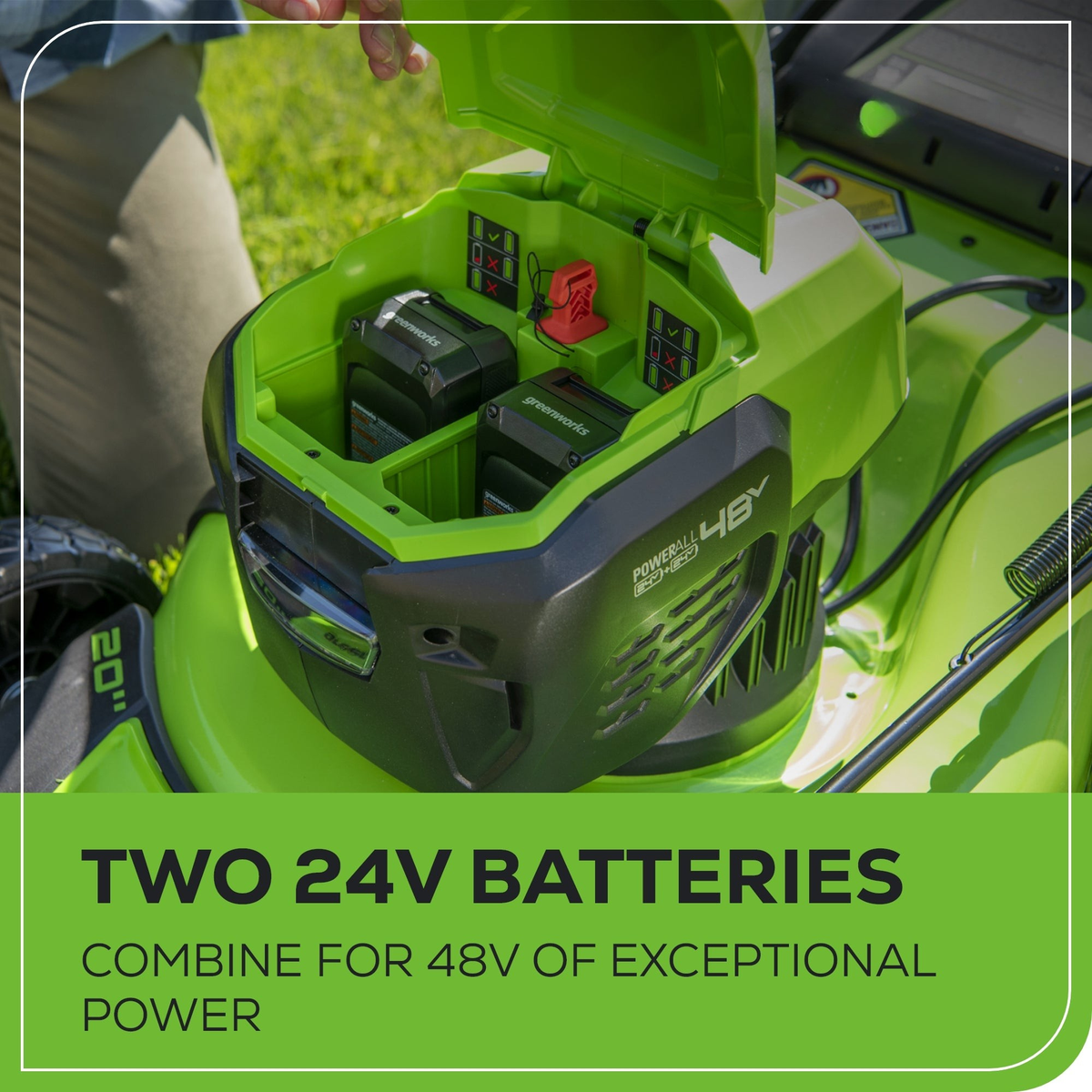 48V (24V x 2) 20" Cordless Battery Push Mower 4PC Combo Kit: (2) 4.0 Ah Batteries and Dual-Port Chargers