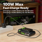 24V Cordless Battery 1/2" 400 in/lbs Drill Driver: 2.0 Ah USB-C Battery and 30W USB-C Fast Charger