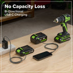24V Cordless Battery 1/2" 800 in/lbs Drill Driver: 4.0 Ah USB-C Battery and 65W USB-C Fast Charger