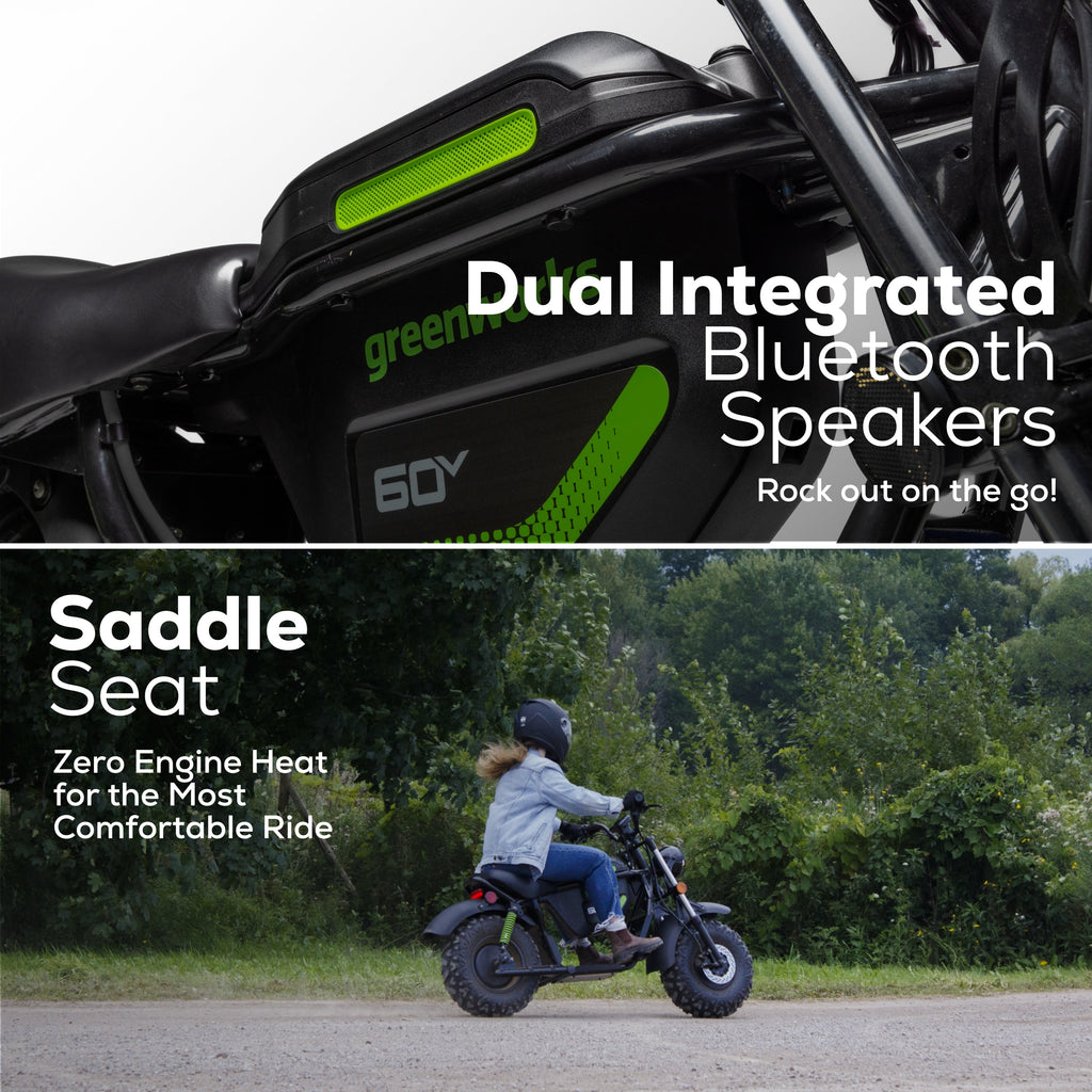 60V Gen 2 STEALTH Series Electric Mini-Bike: (2) 8.0 Ah Batteries and Dual-Port Rapid Charger