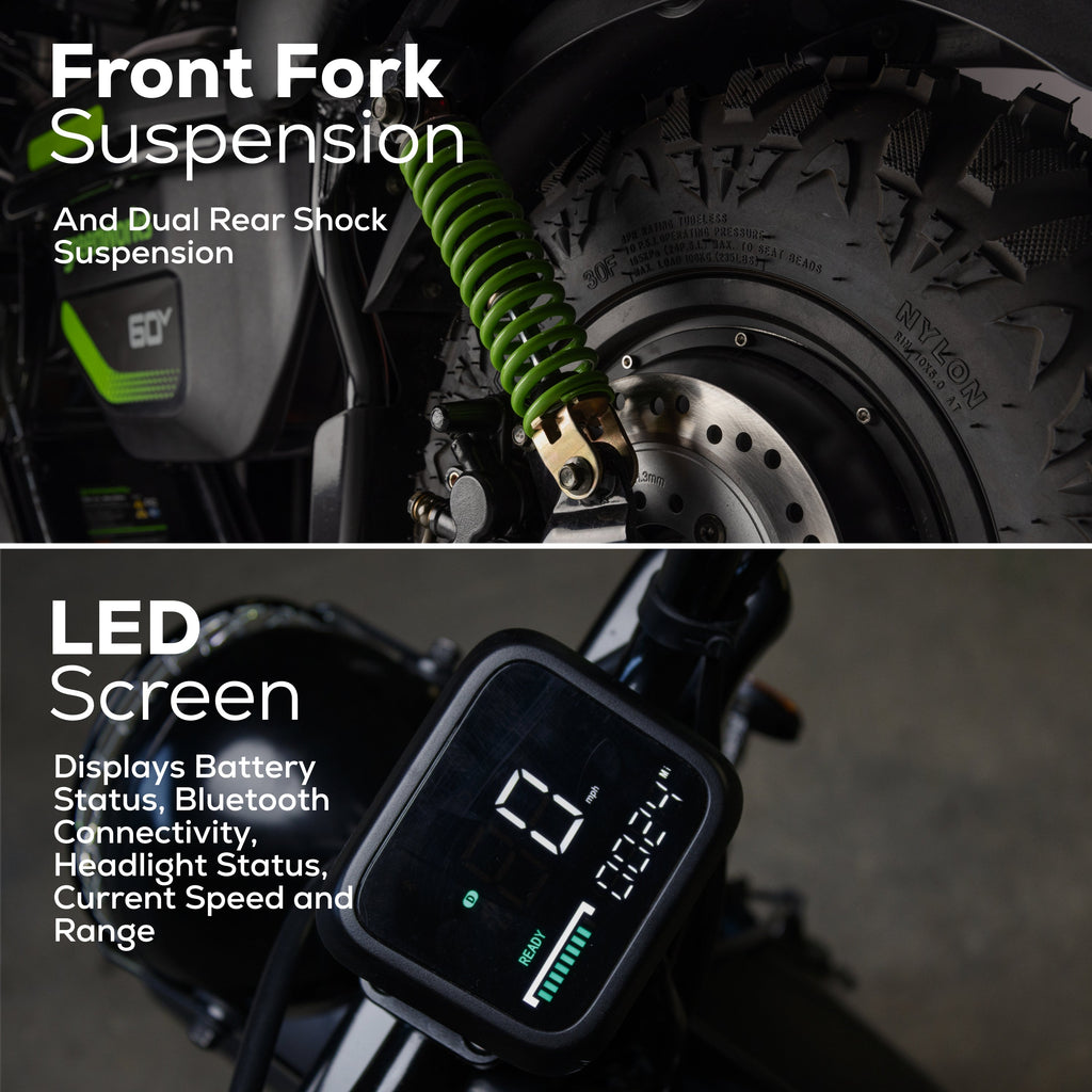 60V Gen 2 STEALTH Series Electric Mini-Bike: (2) 8.0 Ah Batteries and Dual-Port Rapid Charger