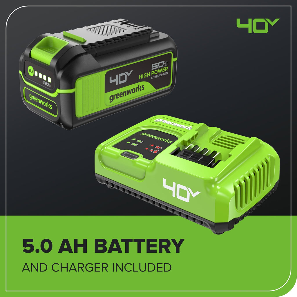 40V 18" Cordless Battery 2.0 kW Chainsaw: 5.0 Ah Battery and 5A Charger