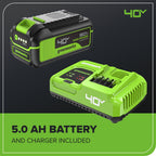 40V 18" Cordless Battery 2.0 kW Chainsaw: 5.0 Ah Battery and 5A Charger