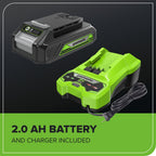 24V 24" Cordless Battery Hedge Trimmer: 2.0 Ah Battery and 2A Charger
