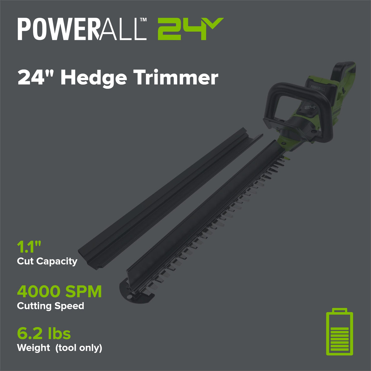 24V 24" Cordless Battery Hedge Trimmer (Tool Only)