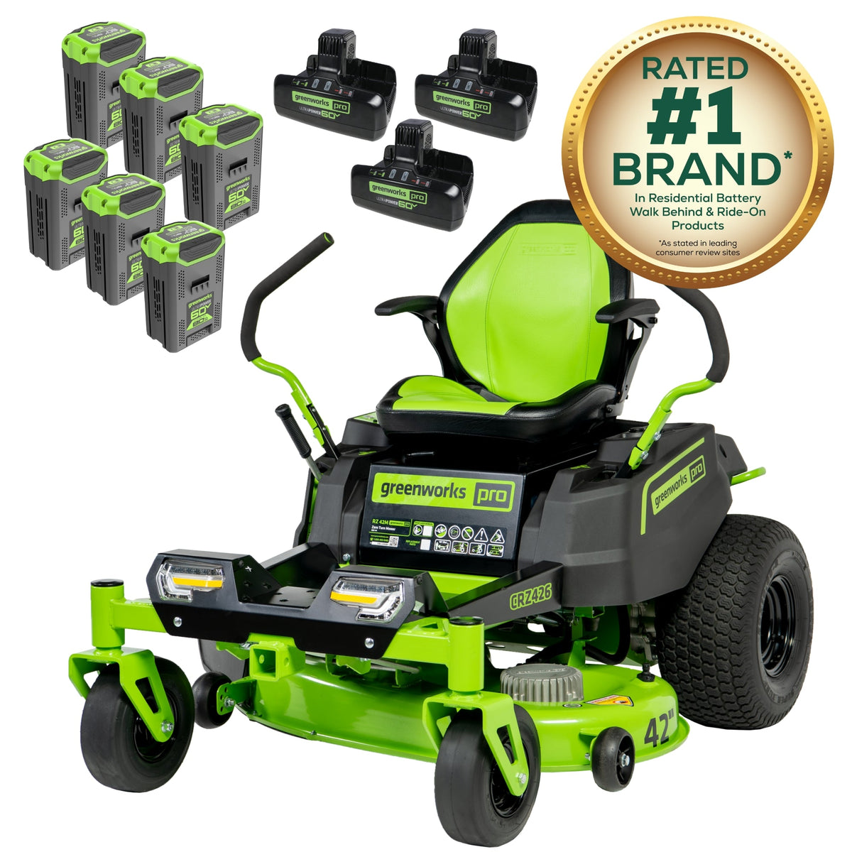 RENEWED 60V 42" Electric CrossoverZ Zero Turn Mower with (6) 8 Ah Batteries and (3) Dual-Port Turbo Chargers, CRZ4261