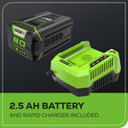 RENEWED 80V 730 CFM Cordless Battery Leaf Blower, Extra Shoulder Strap: 2.5 Ah Battery and Rapid Charger
