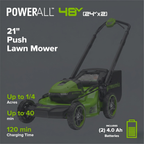 OPEN BOX 48V (24V x 2) 21" Cordless Battery Push Mower 3PC Combo Kit w/ (4) 4.0Ah High Power Batteries & (2) Dual Port Chargers