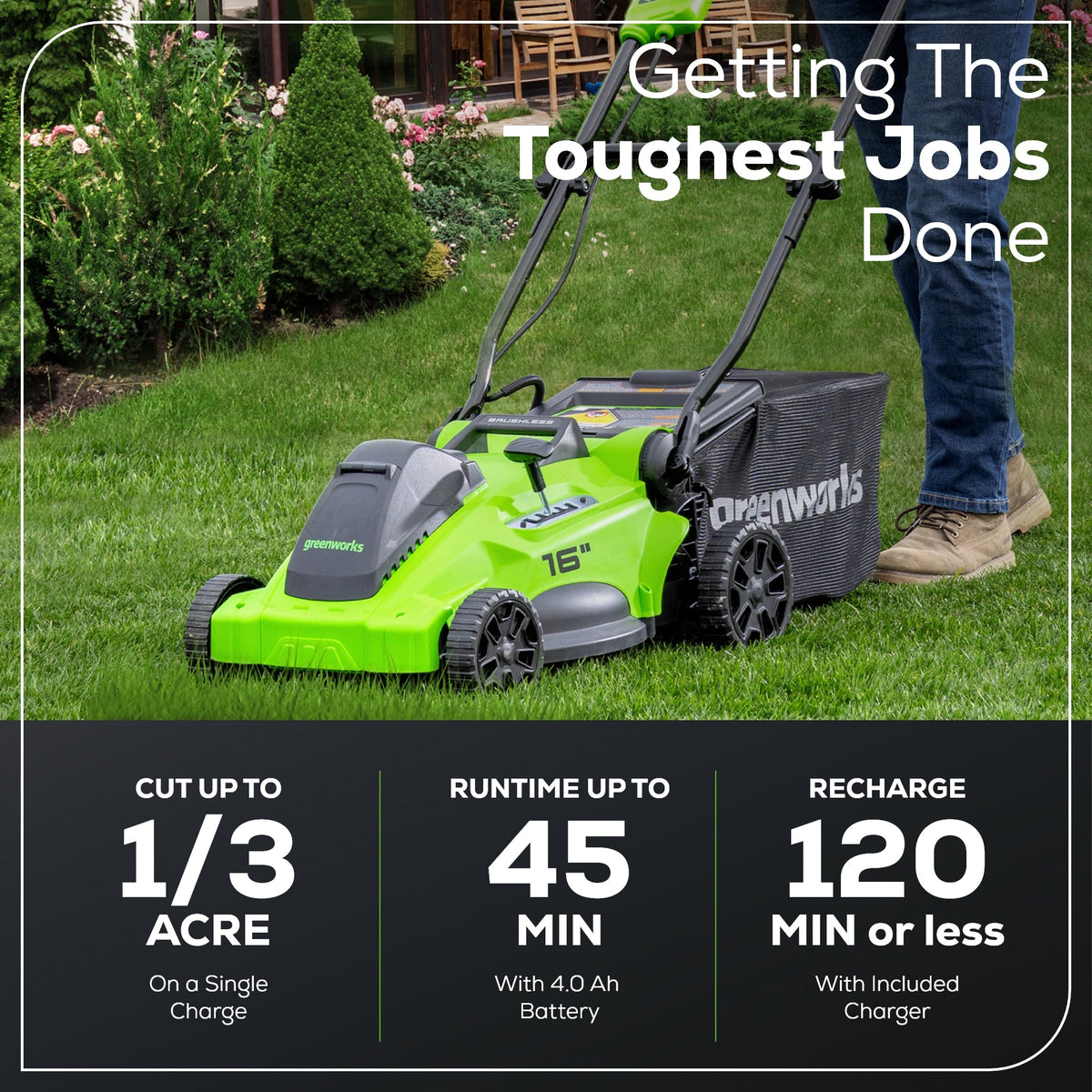 OPEN BOX 40V 16" Cordless Battery Brushless Push Lawn Mower: 4.0 Ah Battery and Charger, LM1624