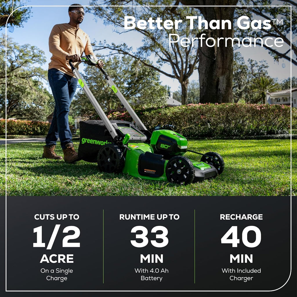 OPEN BOX 80V 21" Cordless Battery 4-in-1 Self-Propelled Lawn Mower: 4.0 Ah Battery and Charger, LM2108S