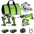 24V Brushless Power Tool 6PC Combo Kit: (2) 2.0 Ah USB-C Batteries and 30W Charger