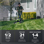80V 21" Cordless Battery 4-in-1 Self-Propelled Mower: (1) 4.0Ah,(1) 2.0Ah Batteries & 2A Charger, LM2108S