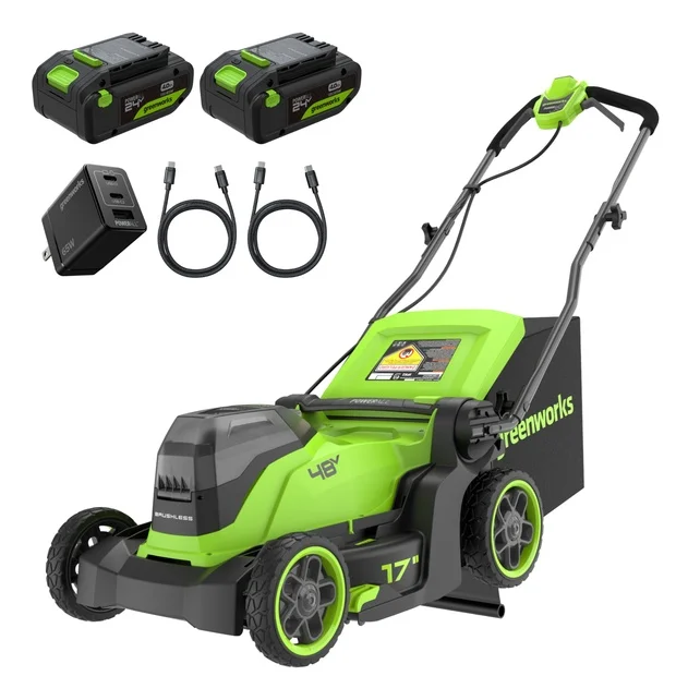48V (24V x 2) 17" Cordless Battery Push Lawn Mower w/ Two (2) 4.0Ah Batteries, (1) 65W Type-C Charger & (2) 3-FT Cables, LM1702