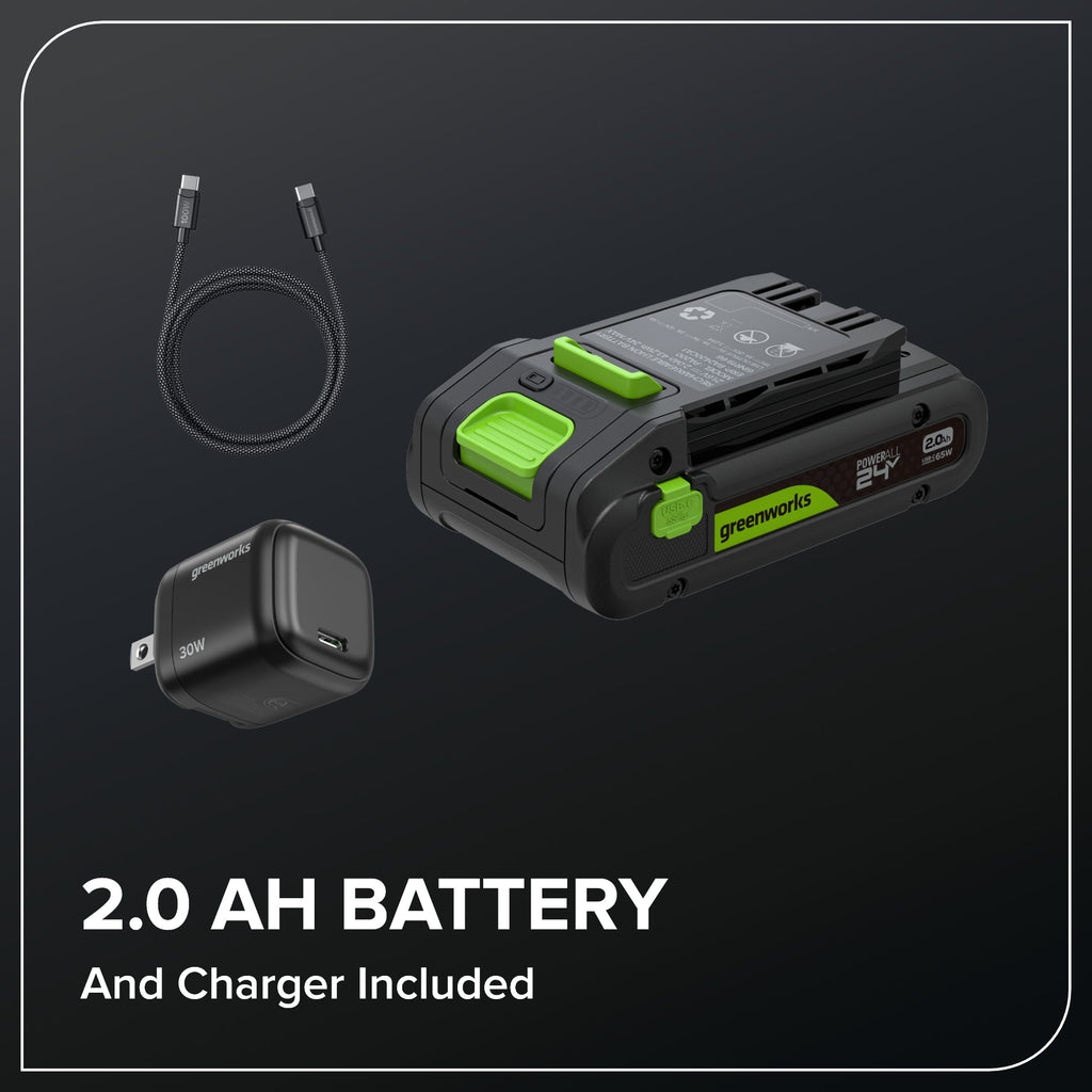 24V 20" Brushless (1.1" Cutting Capacity) Hedge Trimmer: 2.0Ah Battery and 30W Charger