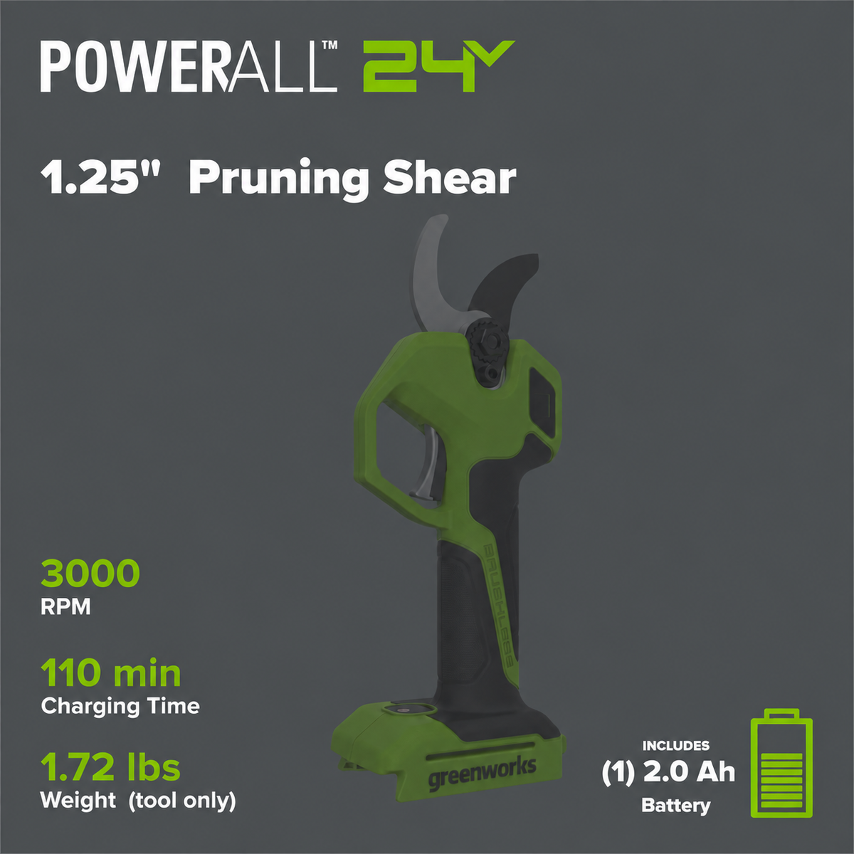 24V 1.25" Pruning Shear: 2.0Ah Battery and 30W Charger