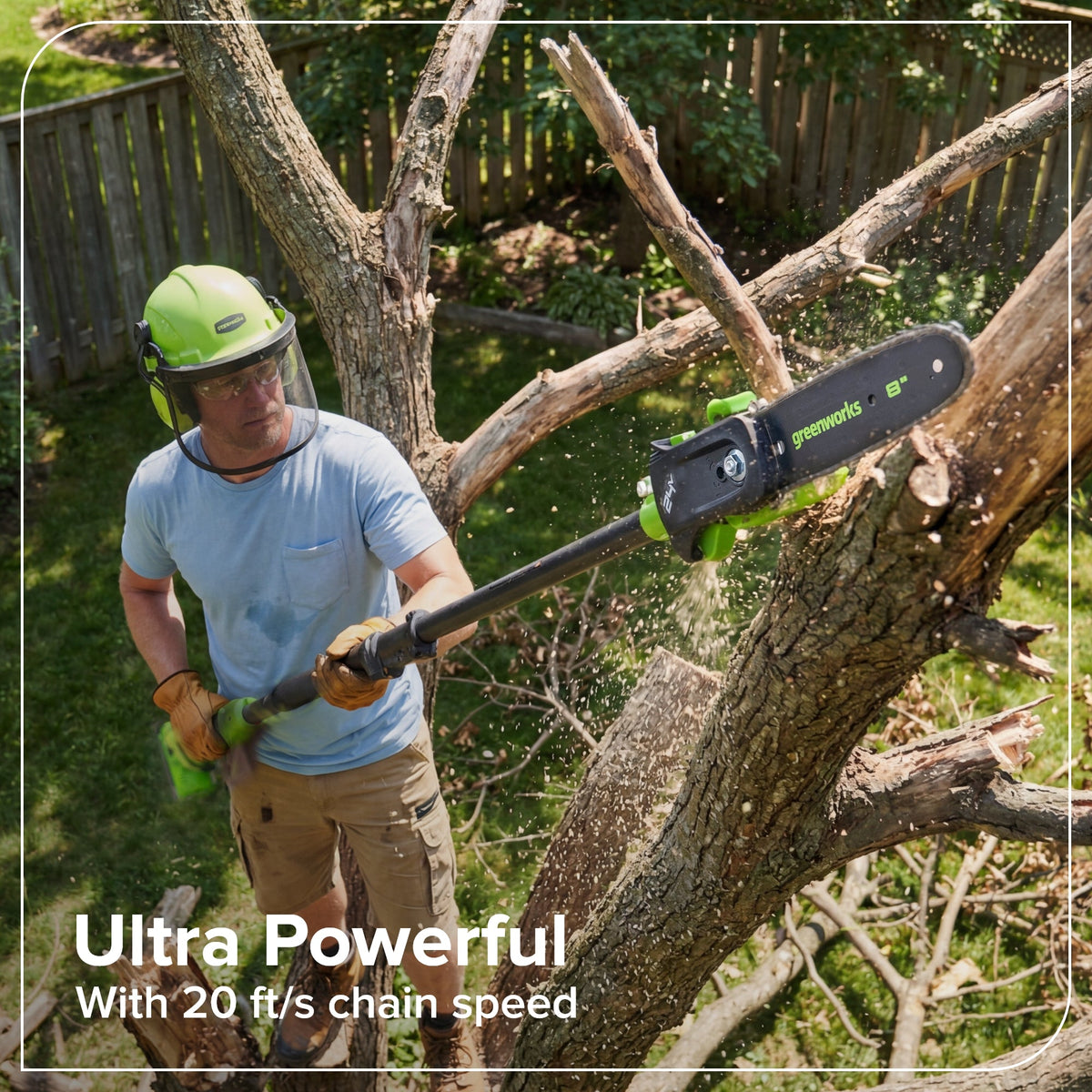 24V 8" Cordless Battery Telescope Pole Saw + Bag, 3.0 Ah Battery & 65W Type-C Charger (3-Ft Cable)