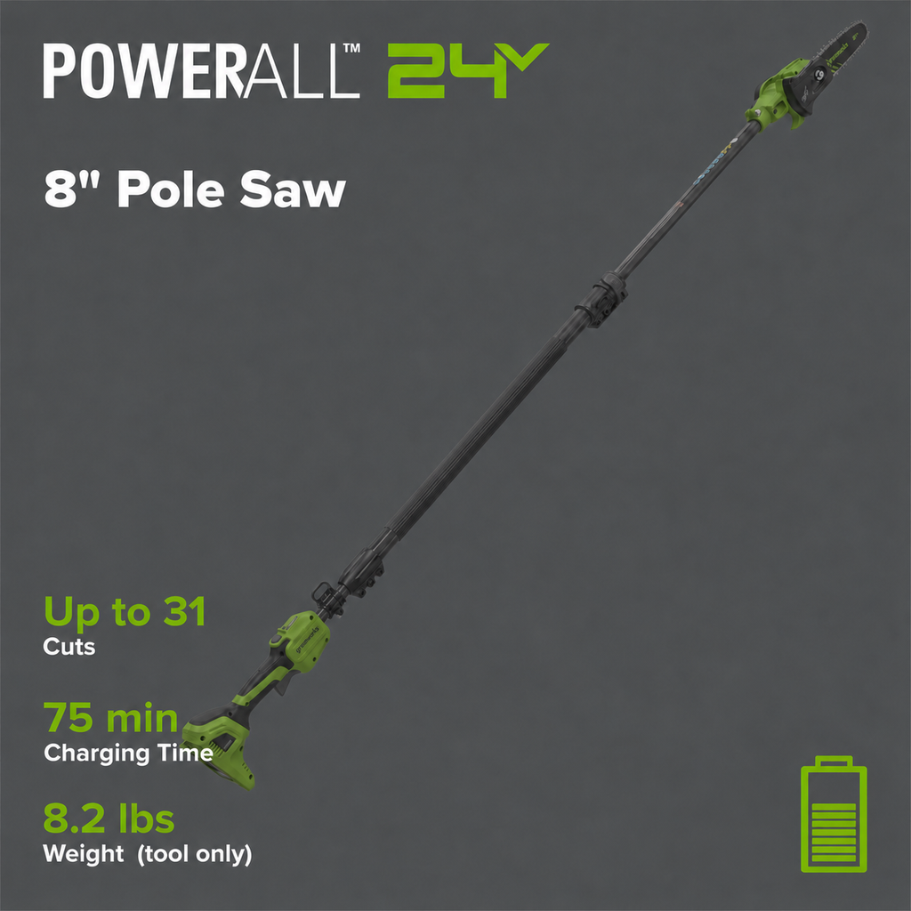 24V 8" Cordless Battery Telescope Pole Saw+Bag (Tool Only)