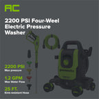2200-PSI 1.2 GPM Four-Weel Electric Pressure Washer with 5 Nozzles & Detergent Tank