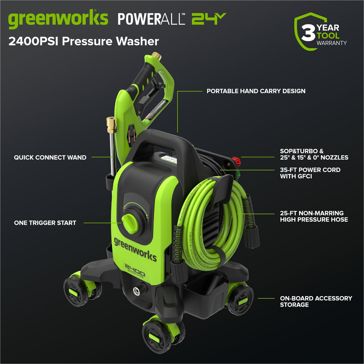 2400-PSI Brushless 1.2 GPM Four-Weel Electric Pressure Washer