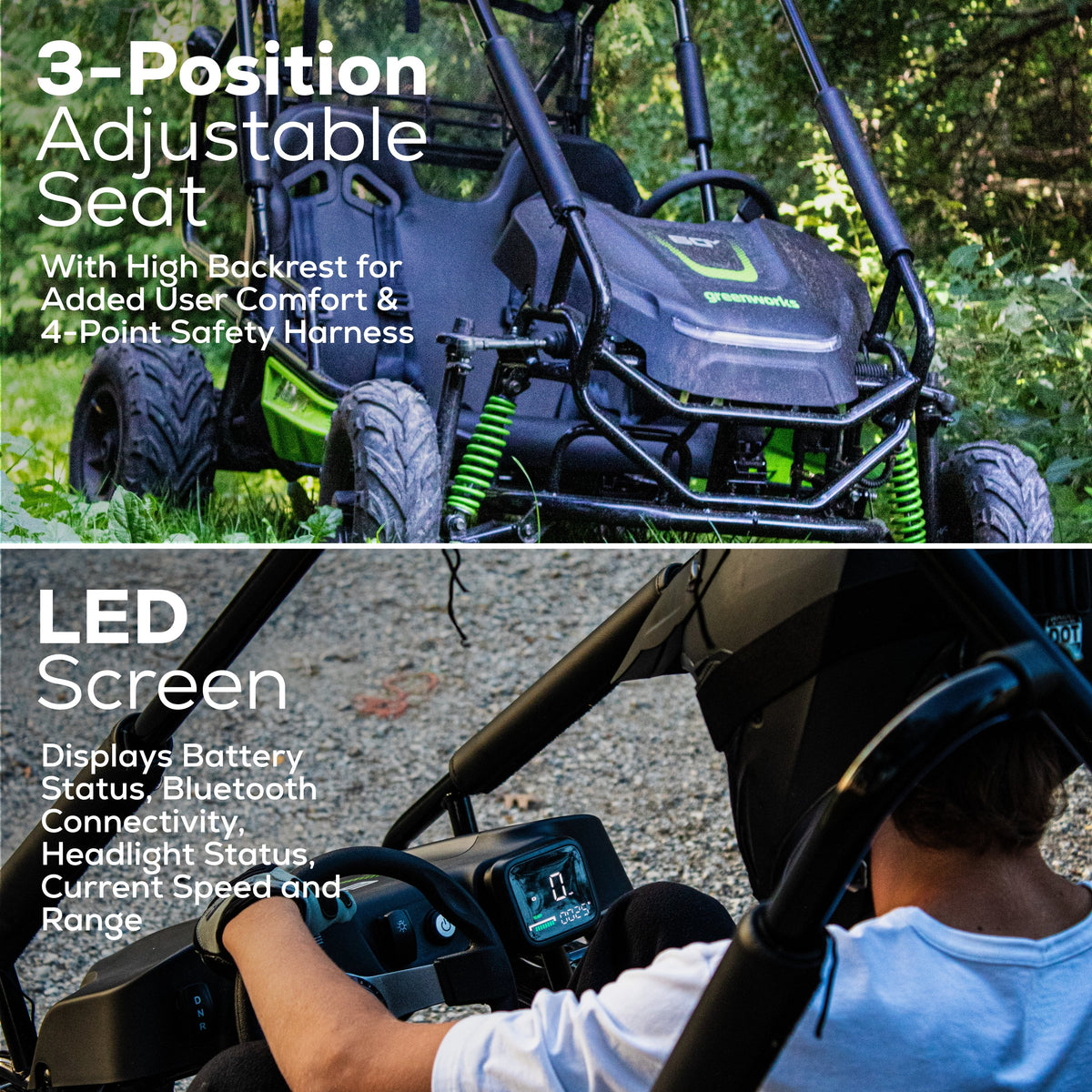 80V All-Terrain 2-Seat Electric Youth Go-Kart: (2) 8Ah Batteries and Dual-Port Charger