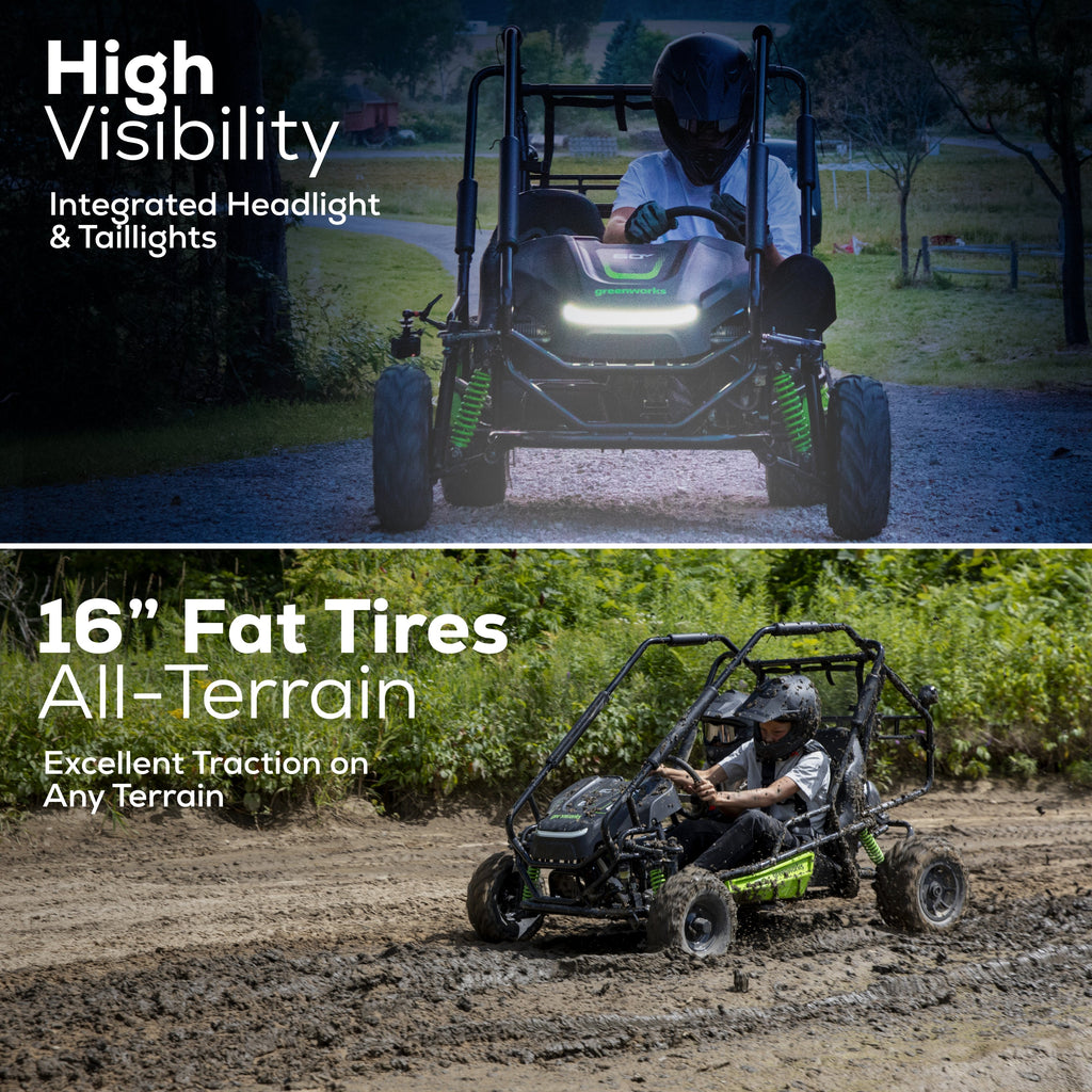 80V All-Terrain 2-Seat Electric Youth Go-Kart: (2) 8Ah Batteries and Dual-Port Charger