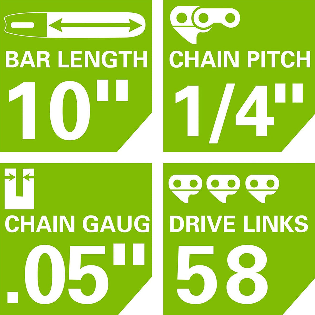10" Pole Saw Chain, 1/4" Pitch, .050" Chain Gauge and 58 DL
