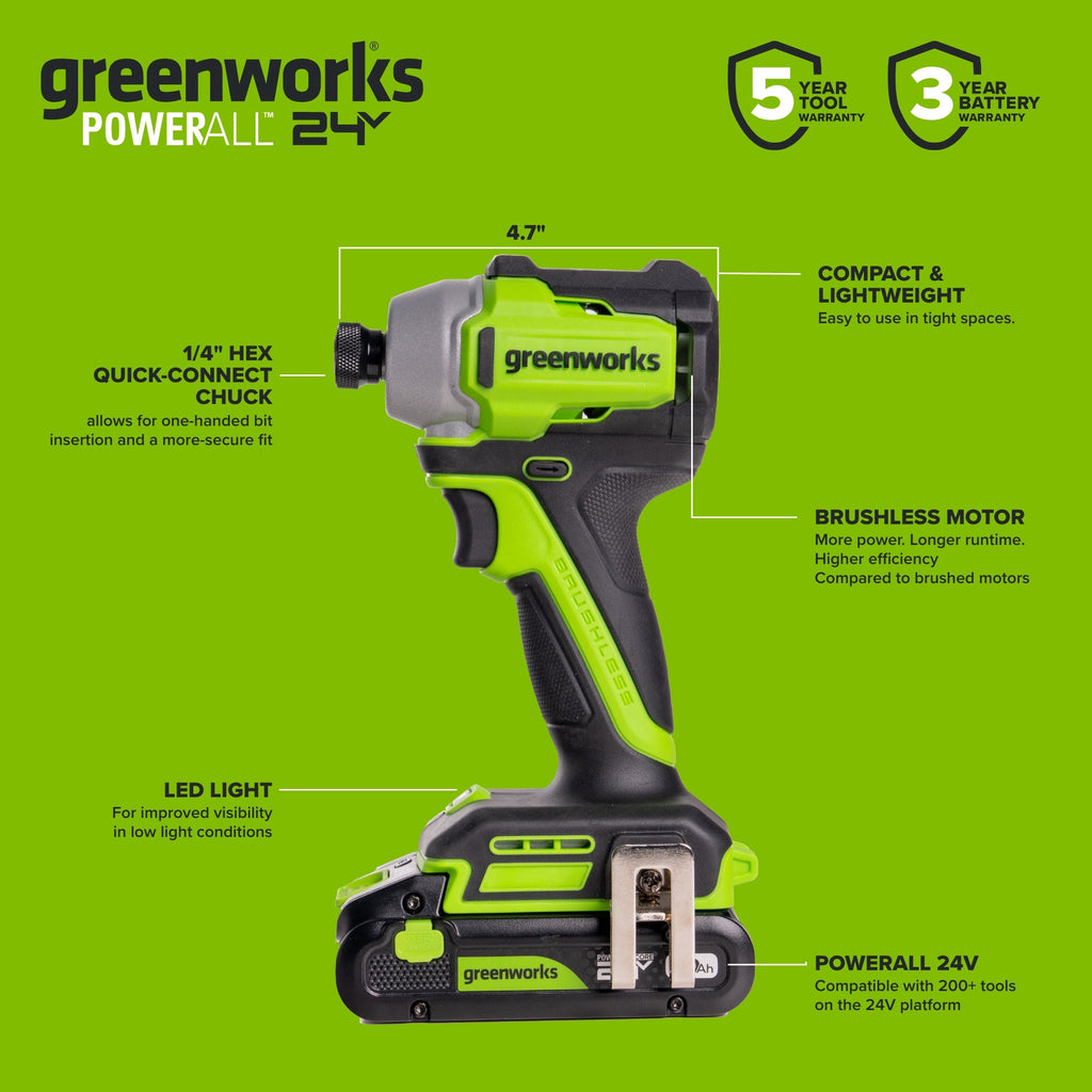24V PowerAll 3/8" Drill and Impact Driver Combo Kit with (2) 2.0 Ah USB-C Batteries, 30W USB-C Charger Block, and 3' 100W USB-C Cable