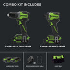 24V PowerAll Pro 530 in-lb Drill Driver and 2,200 in-lb Impact Driver Combo Kit, with (2) 2.0 Ah Batteries, 65W Charger, 3' Cable, Belt Clips, and Carrying Bag