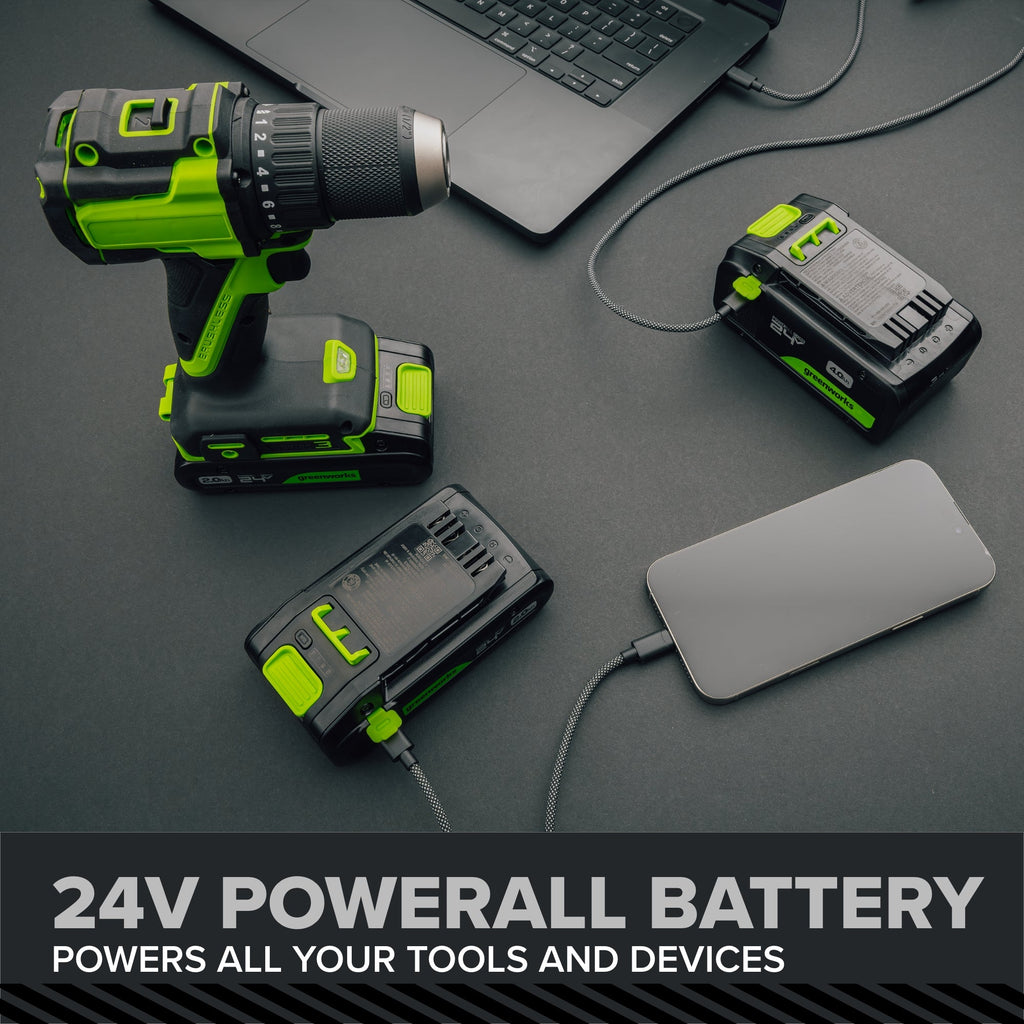24V PowerAll Pro 530 in-lb Drill Driver and 2,200 in-lb Impact Driver Combo Kit, with (2) 2.0 Ah Batteries, 65W Charger, 3' Cable, Belt Clips, and Carrying Bag