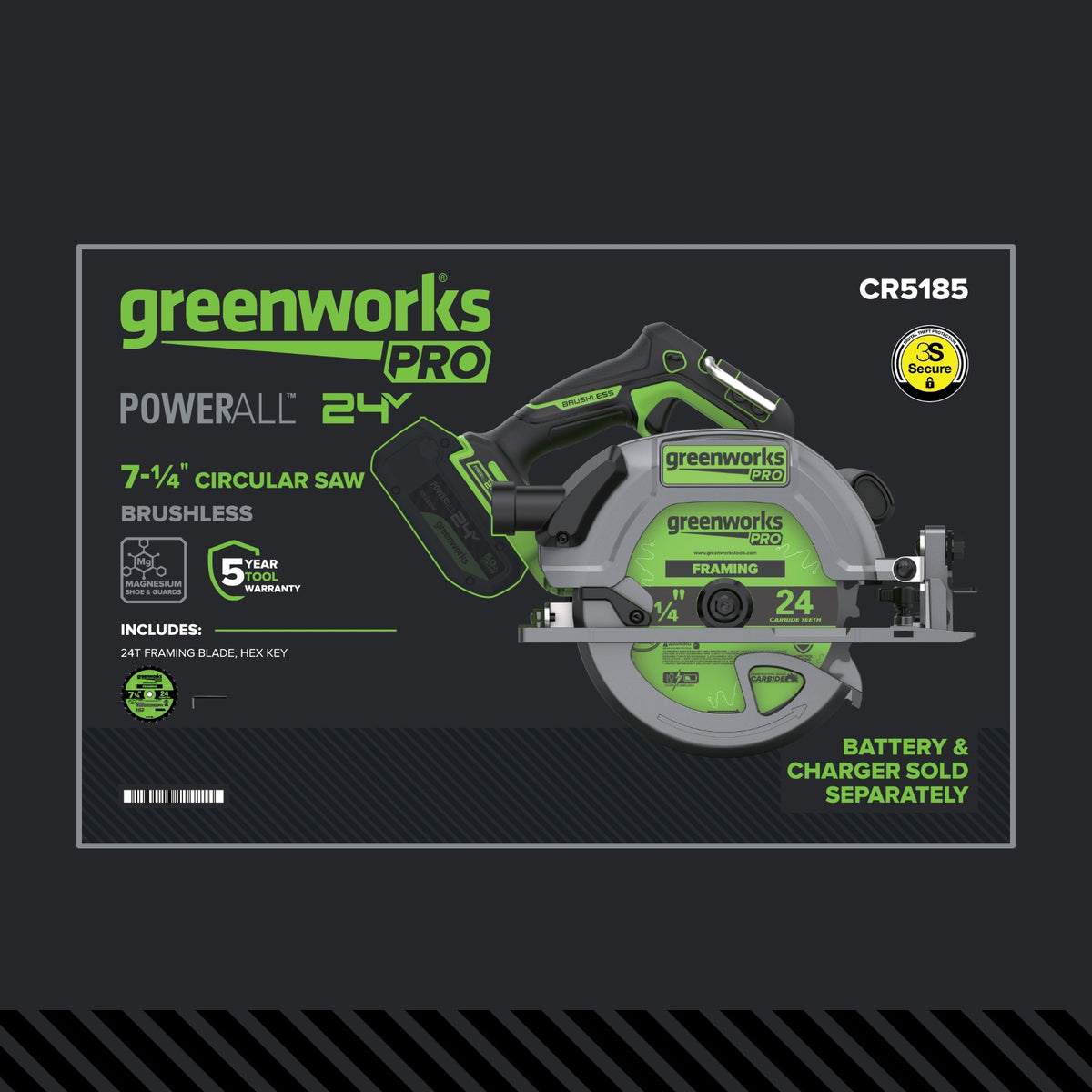 24V PowerAll Pro 7-1/4" 6000RPM Circular Saw, Tool Only