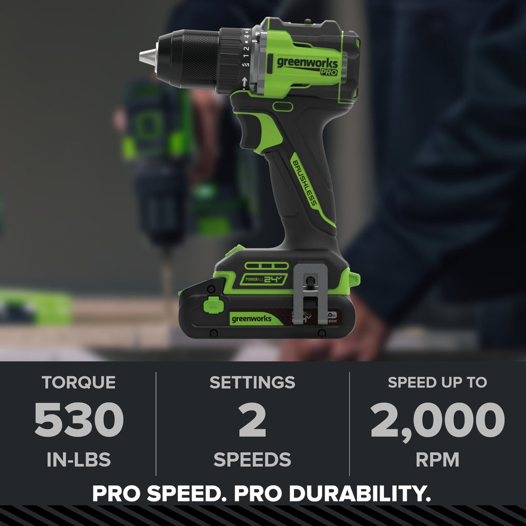 24V PowerAll Pro 1/2" 530 in-lb Drill Driver, with 2.0 Ah USB-C Battery, 30W USB-C Charger Block, 3' 100W USB-C Cable
