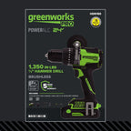 24V PowerAll Pro 1,350 in-lb 1/2" Hammer Drill, with 2.0 Ah USB-C Battery, 65W Charger, Belt Clip, and Auxiliary Handle