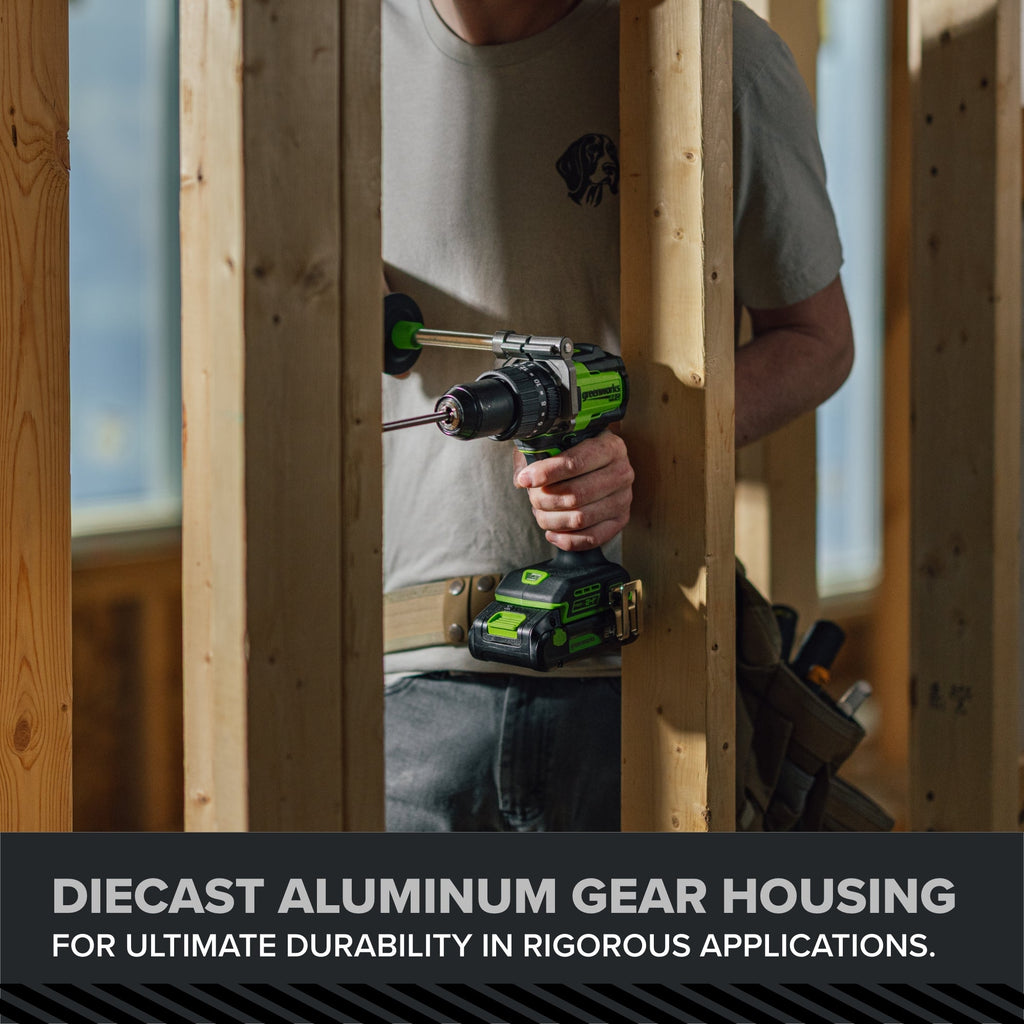 24V PowerAll Pro 850 in-lb 1/2" Hammer Drill, with 2.0 Ah USB-C Battery, 30W Charger, Belt Clip, and Auxiliary Handle