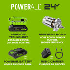 24V PowerAll Dual-Power Inflator/Deflator, with Pinch Valve Adaptor, Sports Ball Needle, Brass Presta Valve Adaptor, and Narrow Pinch Valve Nozzle