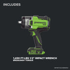 24V PowerAll Pro 1,430 ft-lb Breakaway Torque 1/2" Impact Wrench, Tool Only
