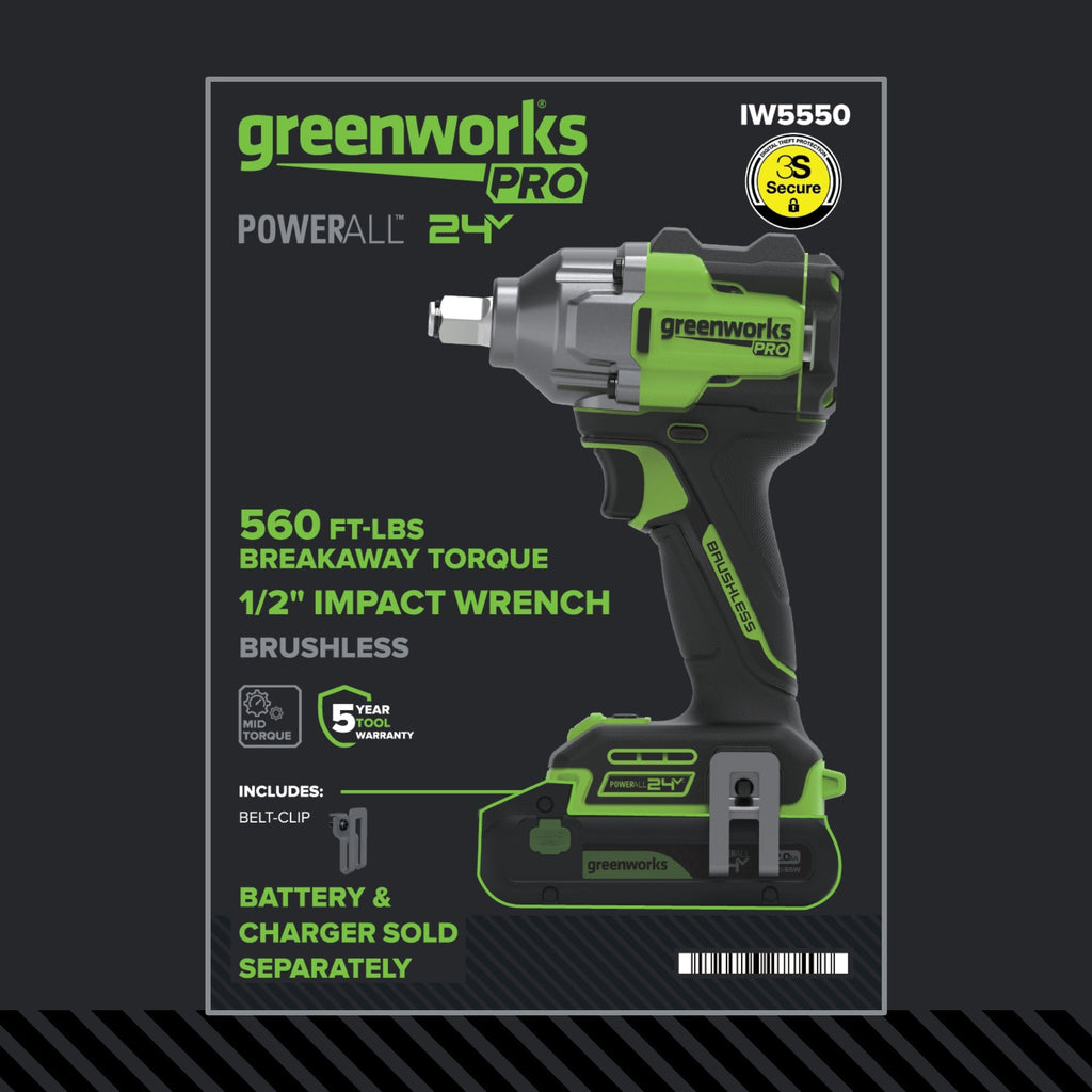 24V PowerAll Pro 560 ft-lb Breakaway Torque 1/2" Impact Wrench, Tool Only