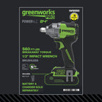 24V PowerAll Pro 560 ft-lb Breakaway Torque 1/2" Impact Wrench, Tool Only