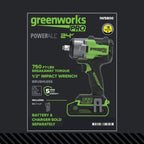 24V PowerAll Pro 750 ft-lb Breakaway Torque 1/2" Impact Wrench, Tool Only