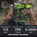 24V PowerAll Pro 750 ft-lb Breakaway Torque 1/2" Impact Wrench, Tool Only