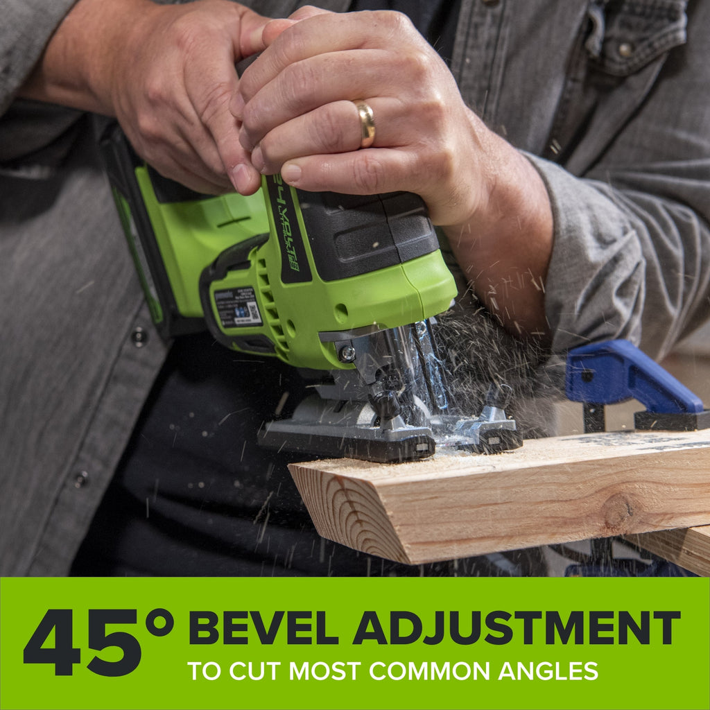 24V PowerAll Jigsaw with Blade, Dust Port Adapter, and Tube Adapter
