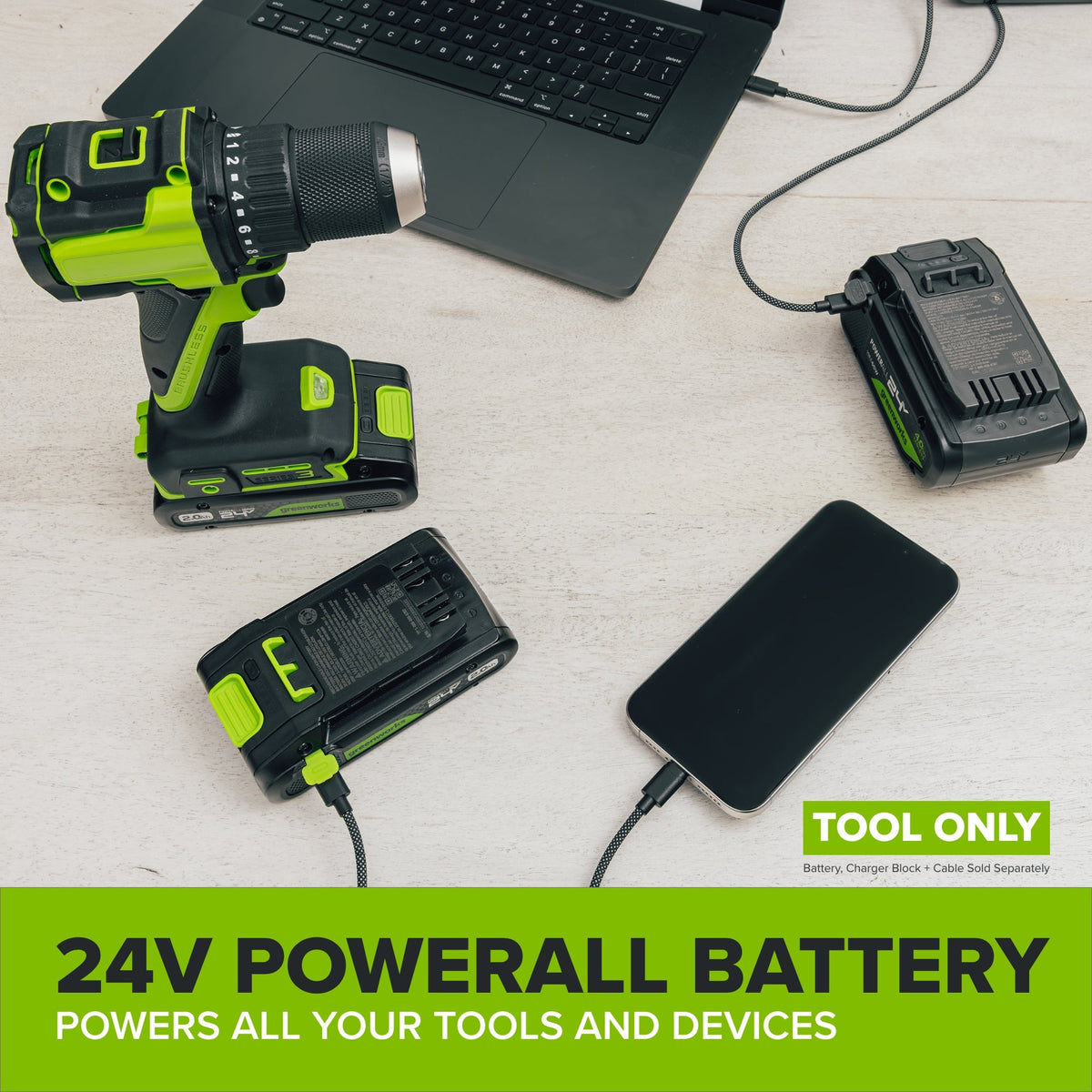 24V PowerAll Jigsaw with Blade, Dust Port Adapter, and Tube Adapter