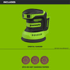 24V PowerAll Orbital Sander, Tool Only, with (3) Pieces of 80 Grit Sanding Paper