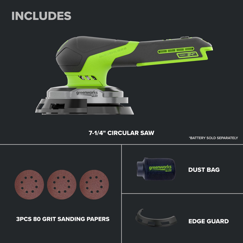 24V PowerAll Pro 5" Orbital Sander, Tool Only, with Dust Bag, Edge Guard, and (3) Pieces of 80 Grit Sanding Paper