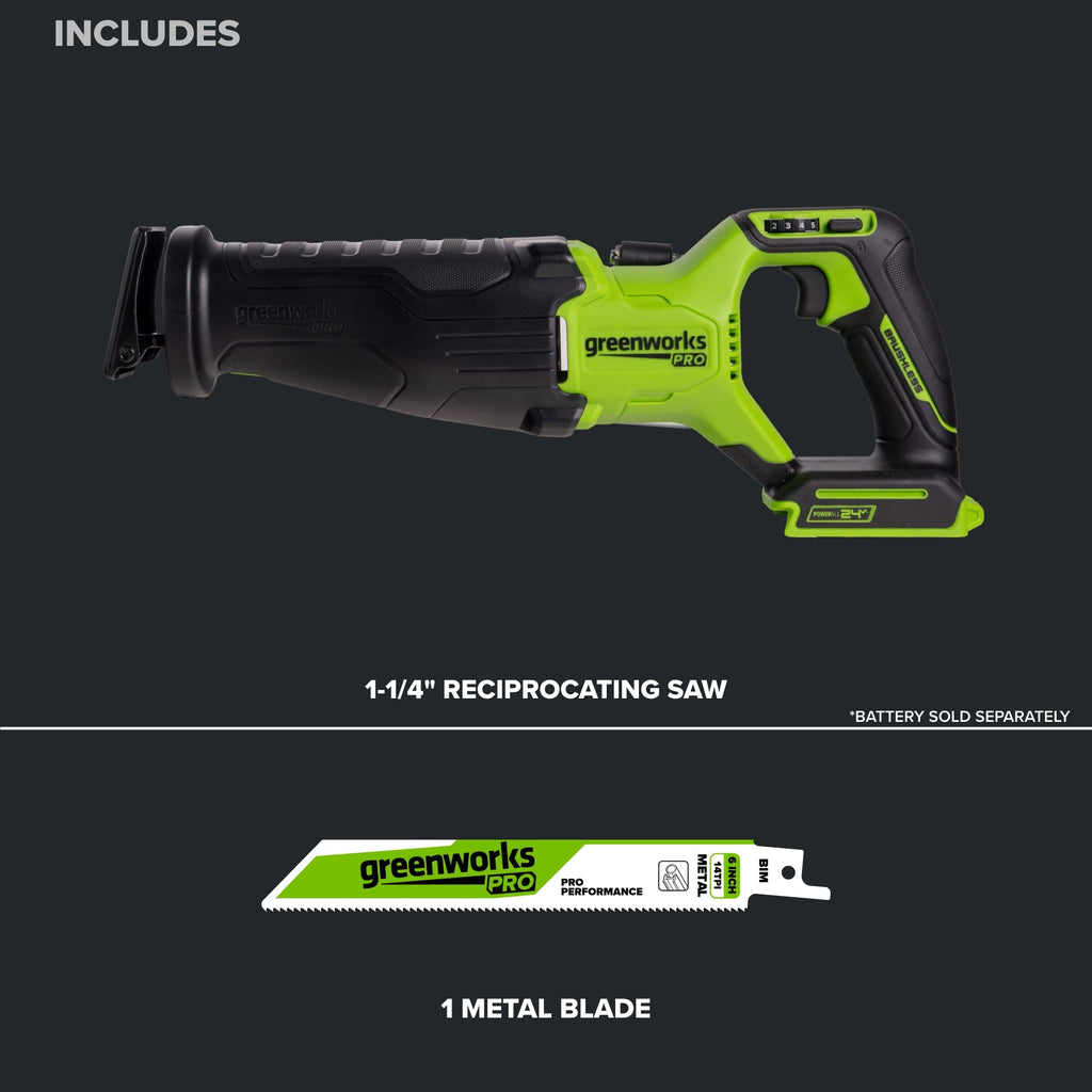 24V PowerAll Pro 1-1/4" Reciprocating Saw with Blade, 3,200 SPM