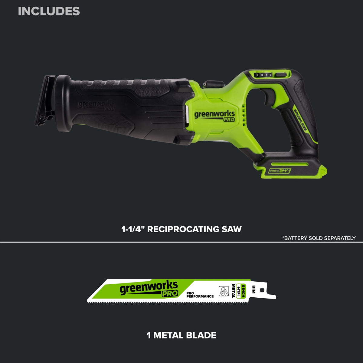 24V PowerAll Pro 1-1/4" Reciprocating Saw with Blade, 3,200 SPM