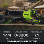 24V PowerAll Pro 1-1/4" Reciprocating Saw with Blade, 3,200 SPM