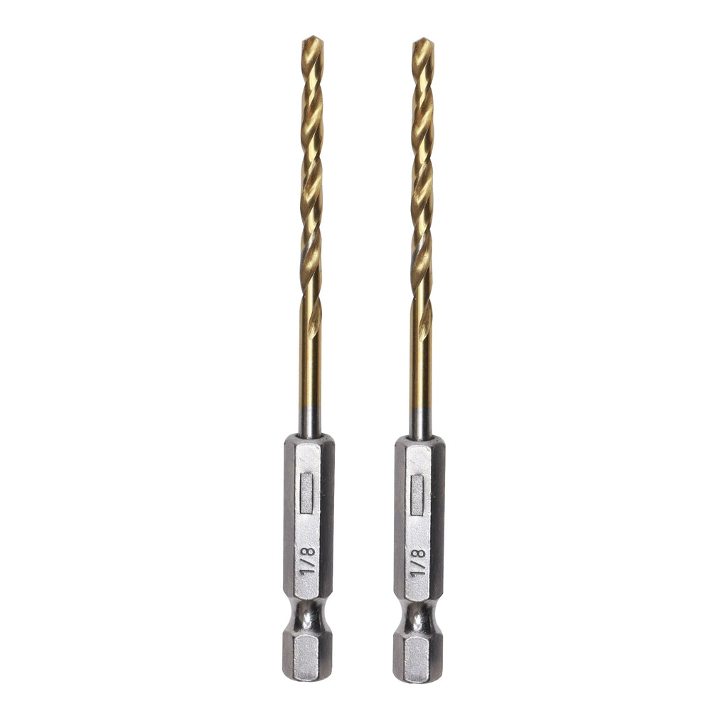 1/8" Drill Bit for Metal, Wood, PVC or more, Impact-Rated, 135˚ Split Point, 1/4" Hex Quick-Connect Base