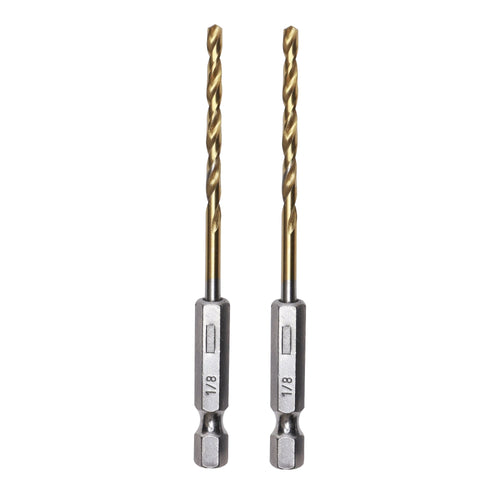 1/8" Drill Bit for Metal, Wood, PVC or more, Impact-Rated, 135˚ Split Point, 1/4" Hex Quick-Connect Base